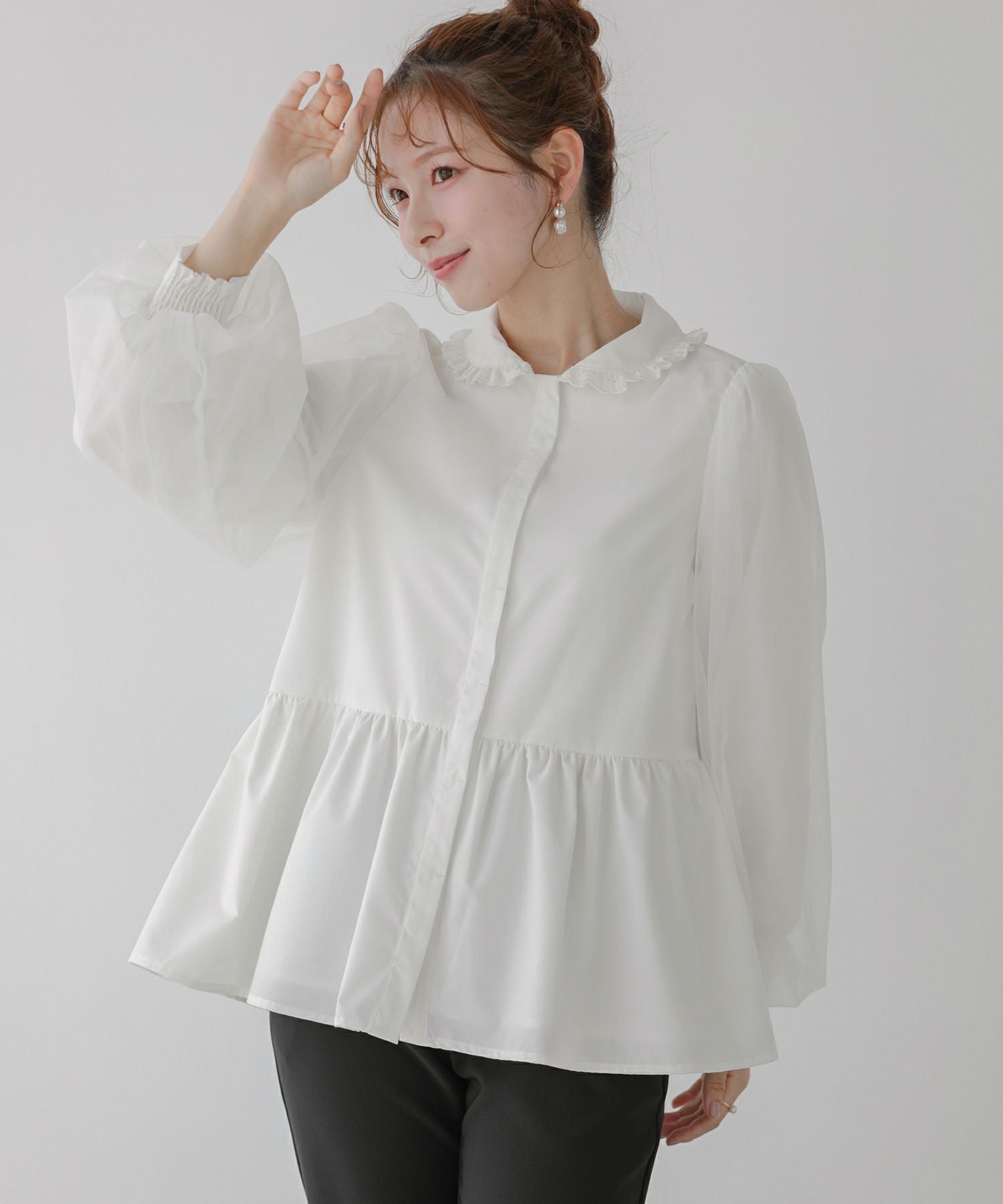 fitmore チュールレースフリルブラウス ZOZO限定商品】チュールレースフリルブラウス（Tシャツ/カットソー