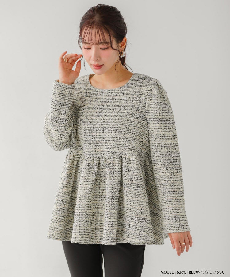 ツイードバックベロアリボンペプラムトップス【宅配便】 | Fit more