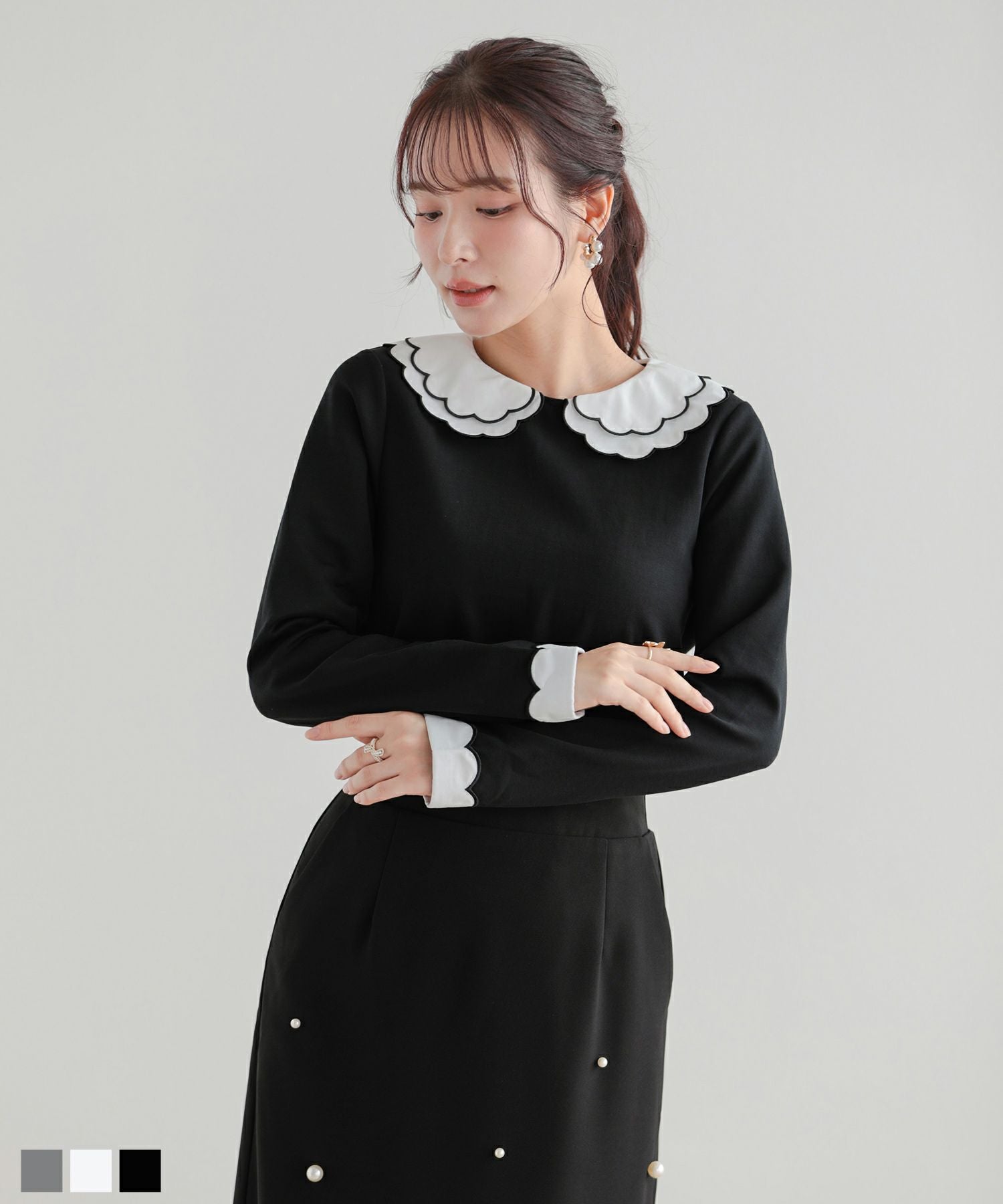 刺繍ダブルカラーレイヤードロングスリーブトップスHAPPYSET対象商品