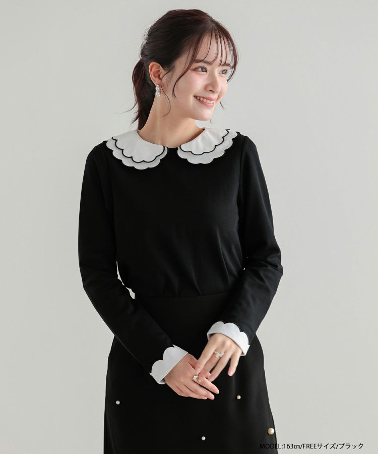 刺繍ダブルカラーレイヤードロングスリーブトップス【宅配便】 | Fit more