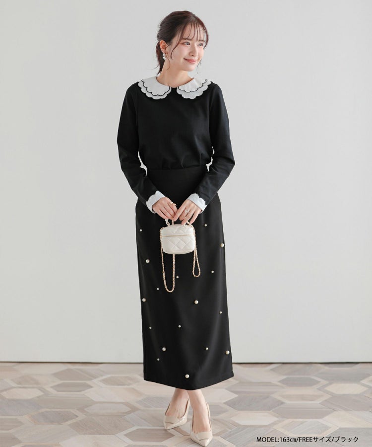刺繍ダブルカラーレイヤードロングスリーブトップスHAPPYSET対象商品 