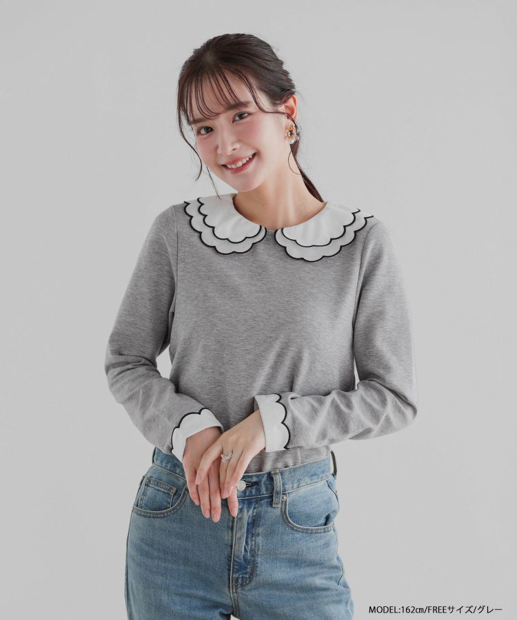刺繍ダブルカラーレイヤードロングスリーブトップスHAPPYSET対象商品 