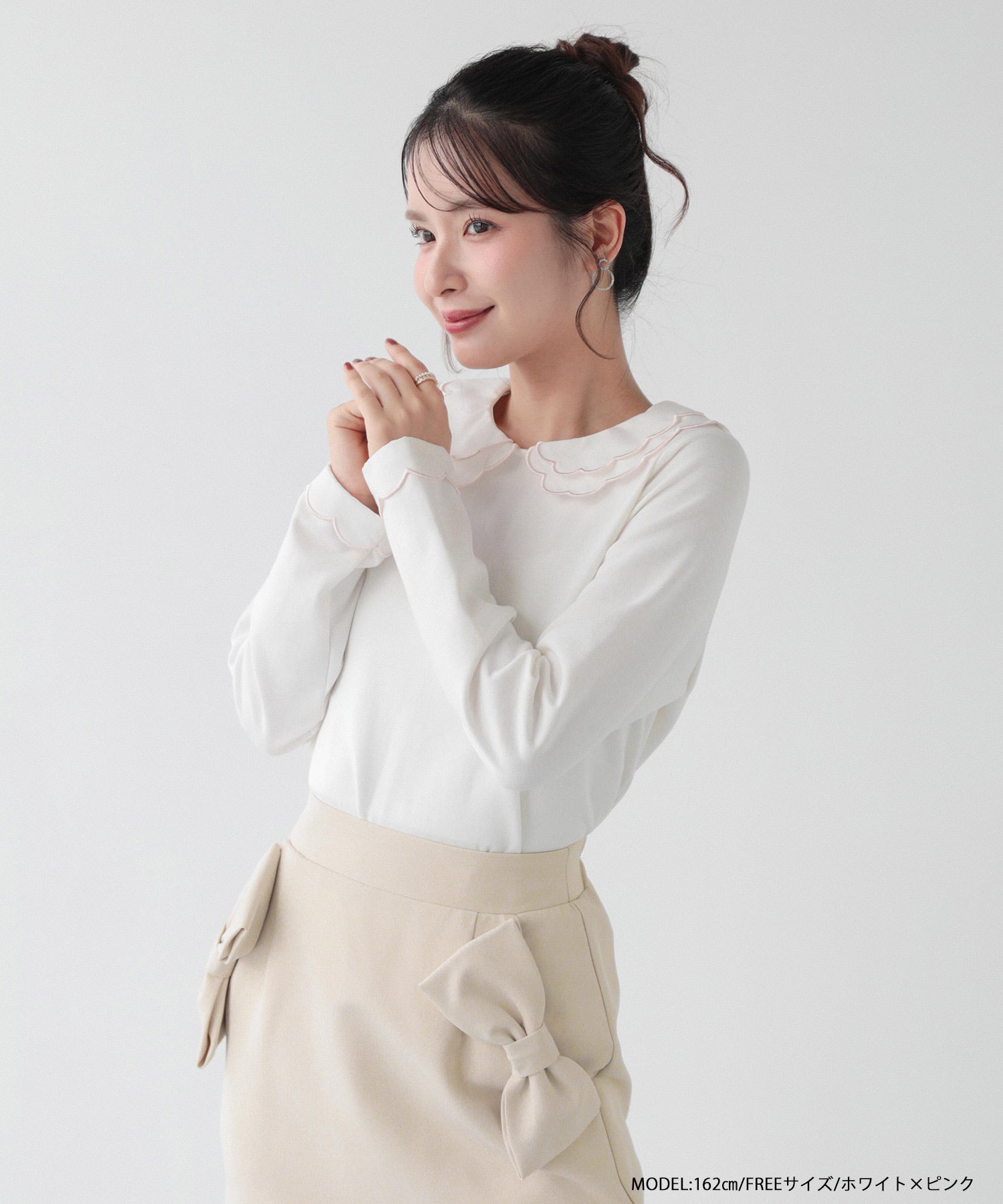 刺繍ダブルカラーレイヤードロングスリーブトップス【宅配便】 | Fit more