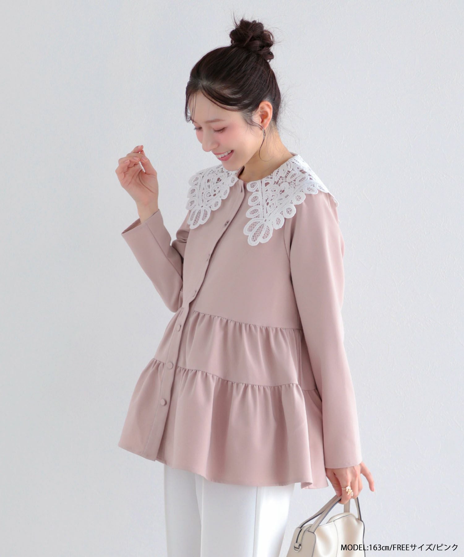 バテンレース衿トップス　ピンク　fit more バテンレース衿トップス【宅配便】 | Fit more