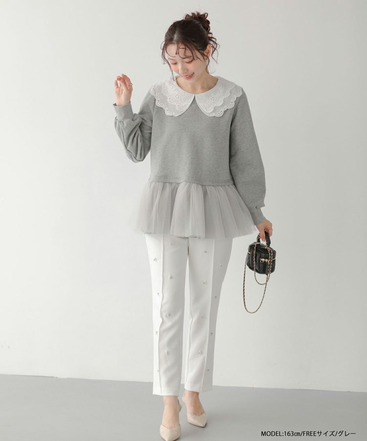 ZOZO限定商品】レース衿裾ドッキングスウェット【宅配便】 | Fit more