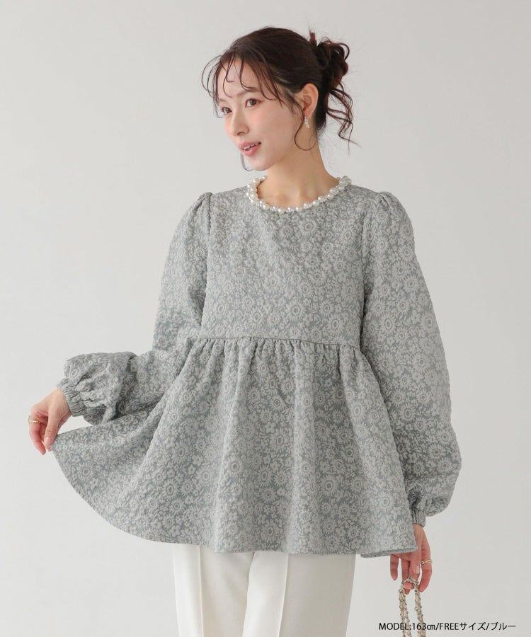 パールネックフラワージャガードトップス【宅配便】 | Fit more