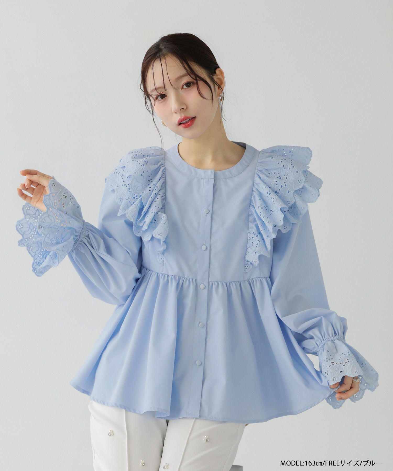 袖カットワークレーストップス【宅配便】 | Fit more