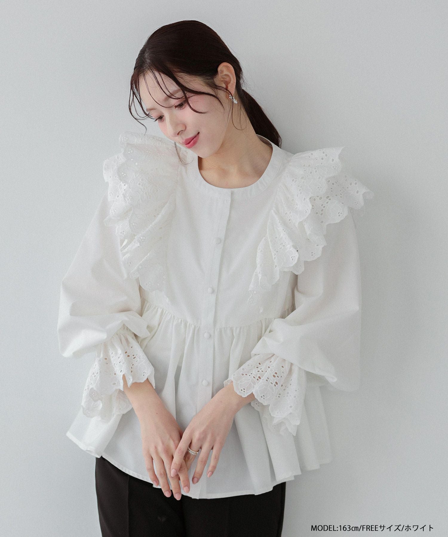 袖カットワークレーストップス【宅配便】 | Fit more