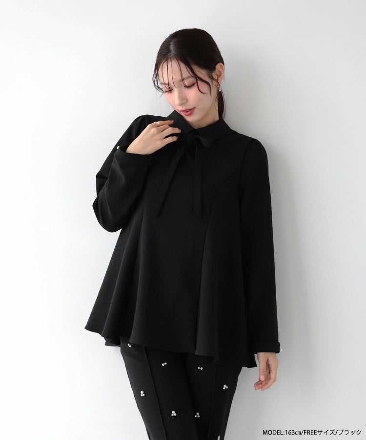 リボンタイAラインタックフレアトップス【宅配便】 | Fit more