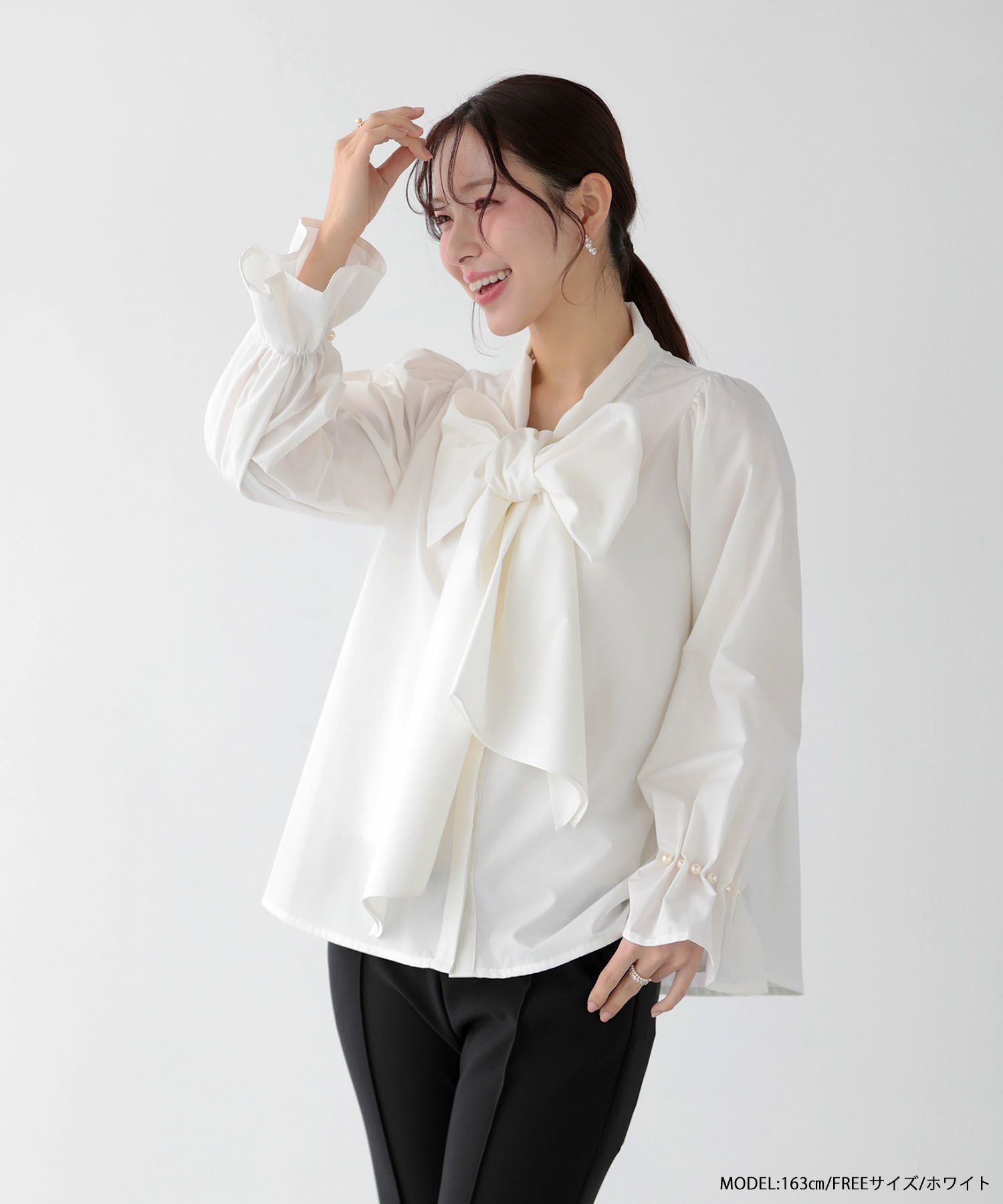 MIKIコラボ！ビッグリボンパール袖ブラウス【宅配便】 | Fit more