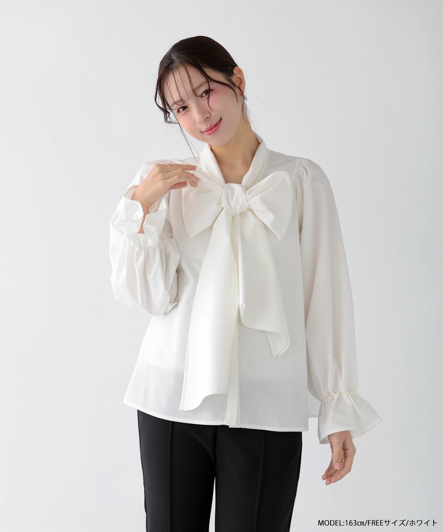 MIKIコラボ！ビッグリボンパール袖ブラウス【宅配便】 | Fit more