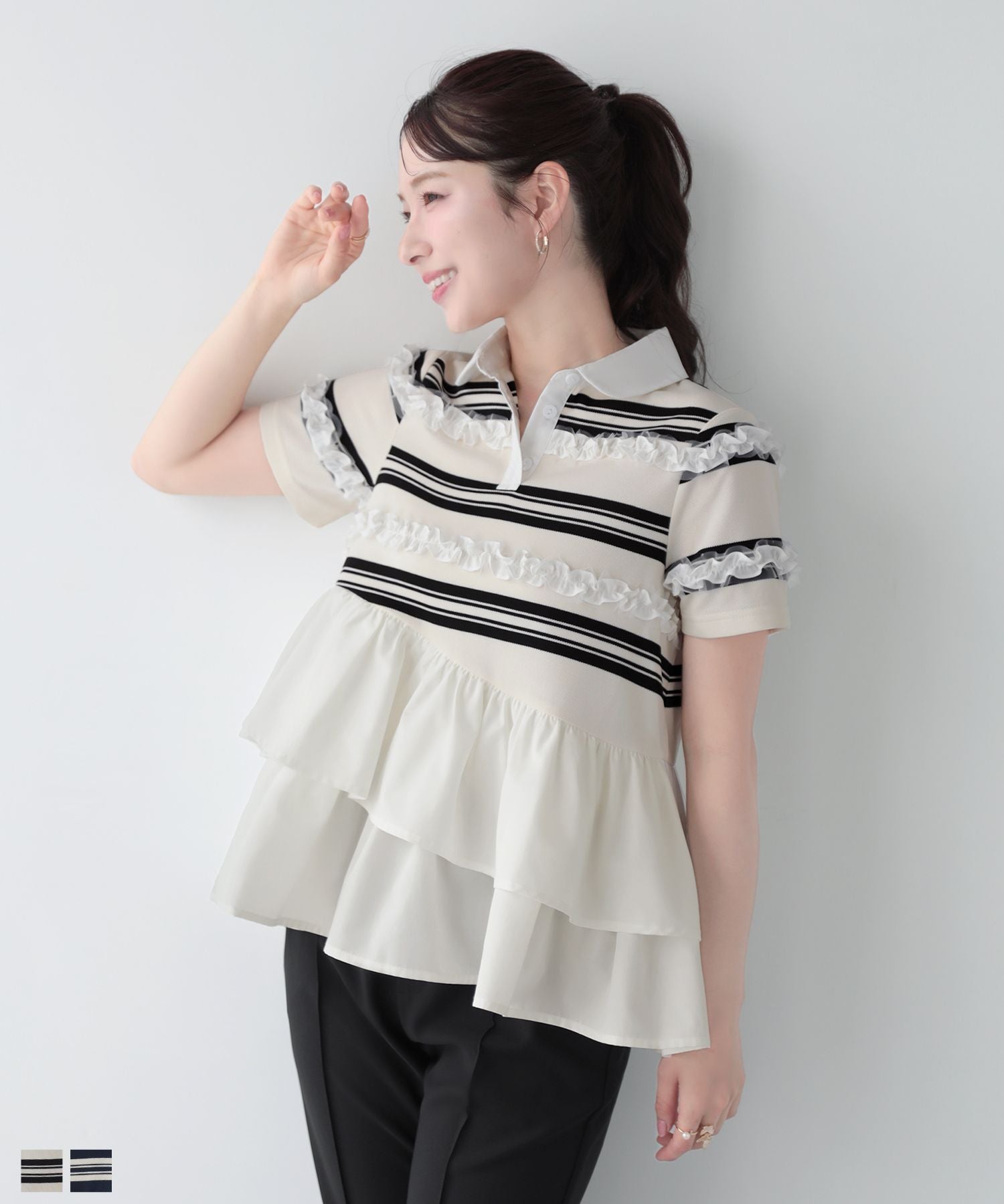 ボーダーズアットバルコニー　肩フリルトップス BORDERS at BALCONY（ボーダーズアットバルコニー） tシャツ 「BORDERS