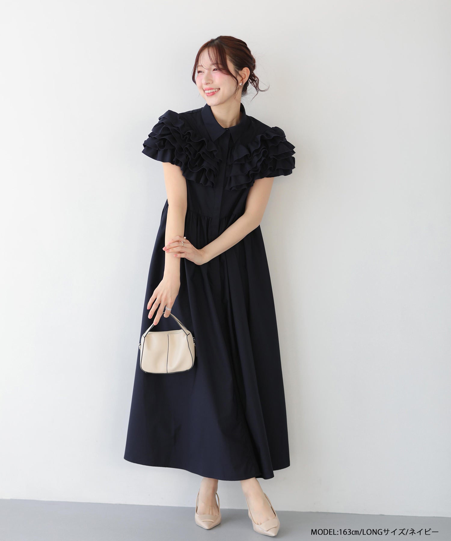 HAPPYSET対象商品】【A会場】ダリアフリルロングシャツワンピース