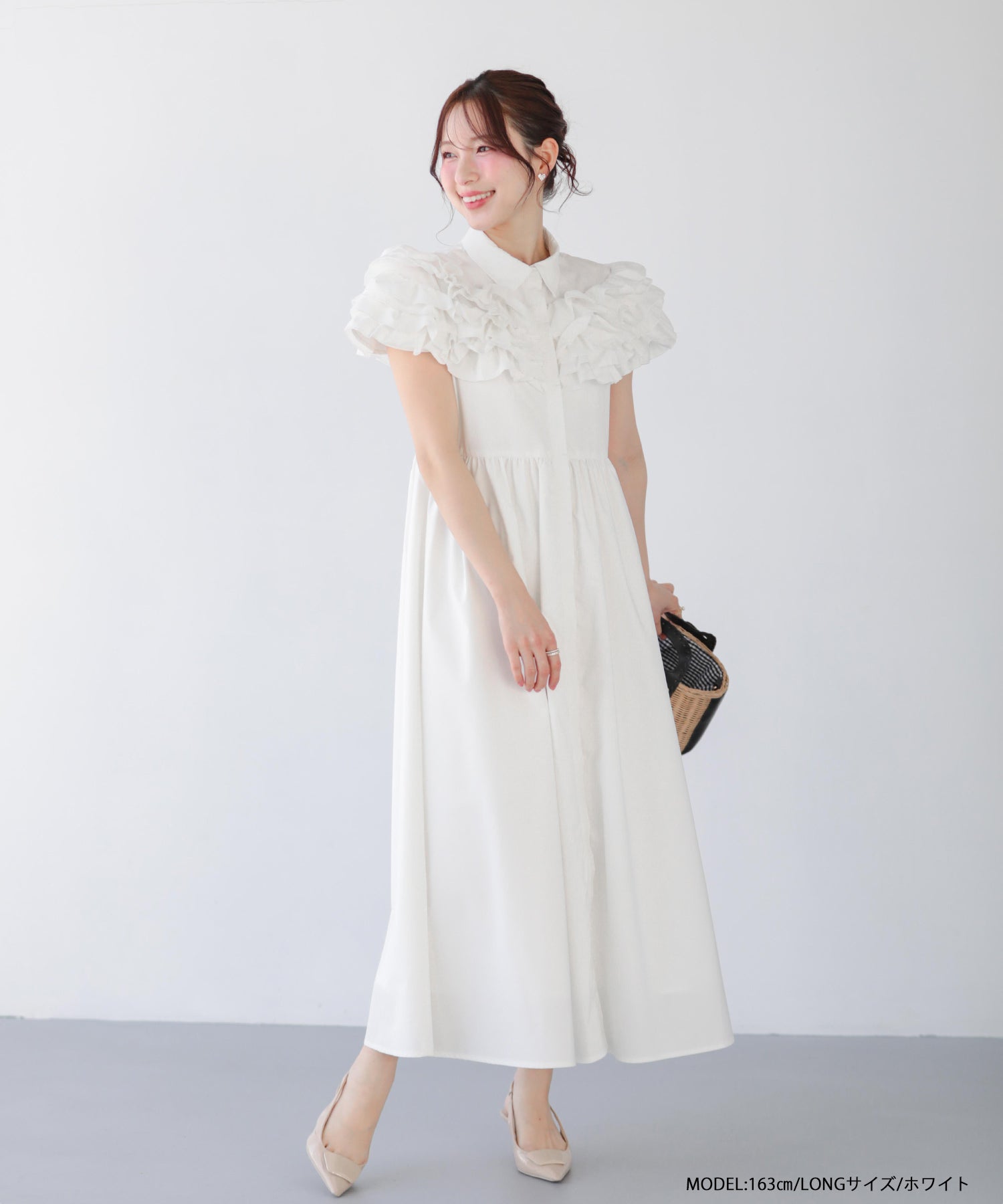 ダリアフリルロングシャツワンピース　fitmore ダリアフリルロングシャツワンピース【宅配便】 | Fit more