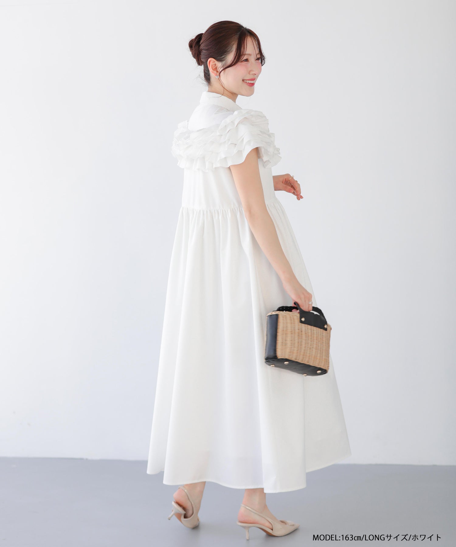 ダリアフリルロングシャツワンピース 【予約4/21~順次発送 ダリアフリルロングシャツワンピース 【予約4/21~順次発送