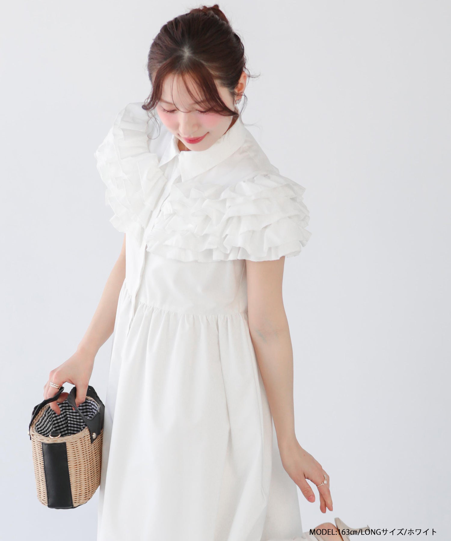 HAPPYSET対象商品】【A会場】ダリアフリルロングシャツワンピース