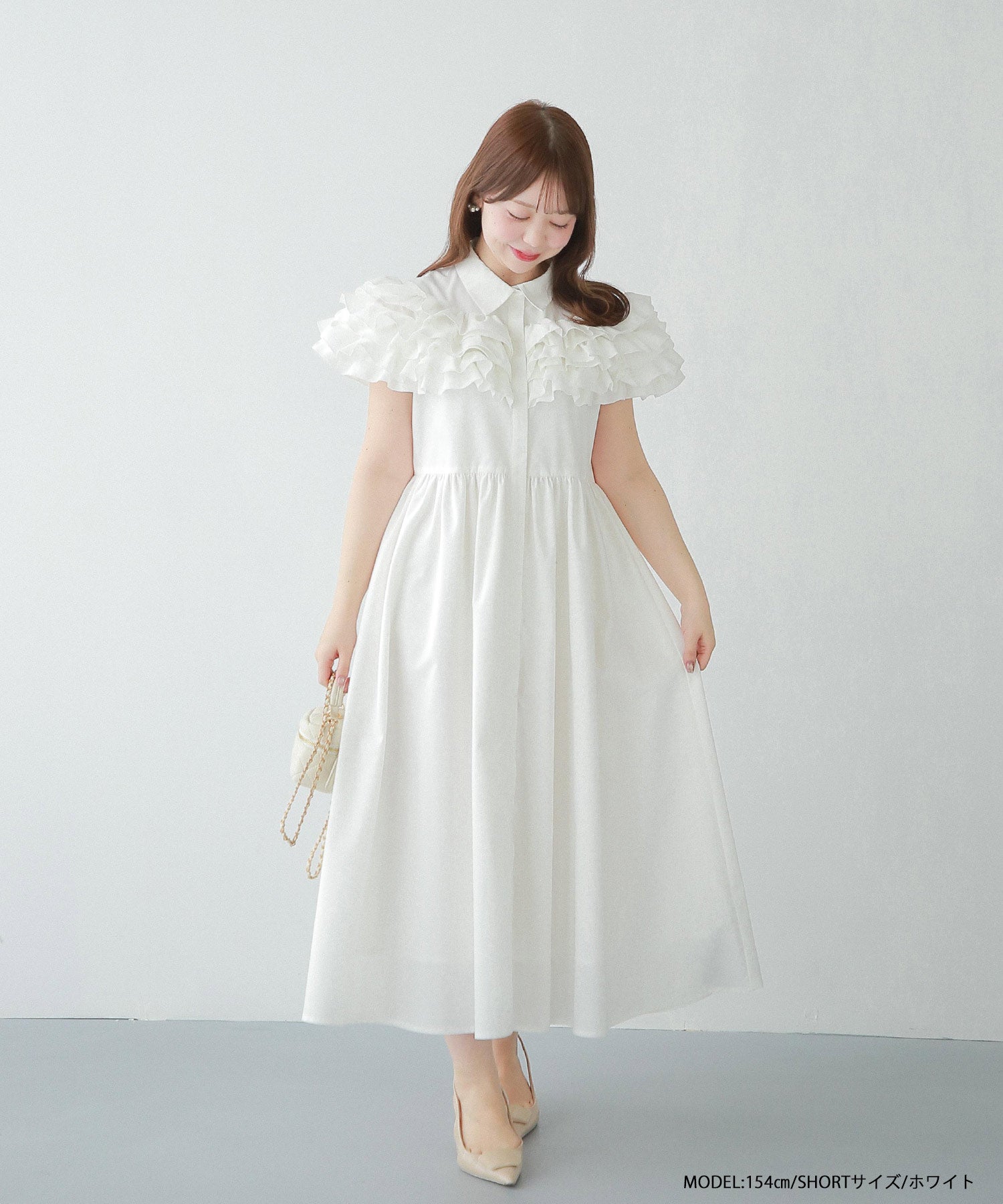 ダリアフリルロングシャツワンピース　fitmore ダリアフリルロングシャツワンピース【宅配便】 | Fit more