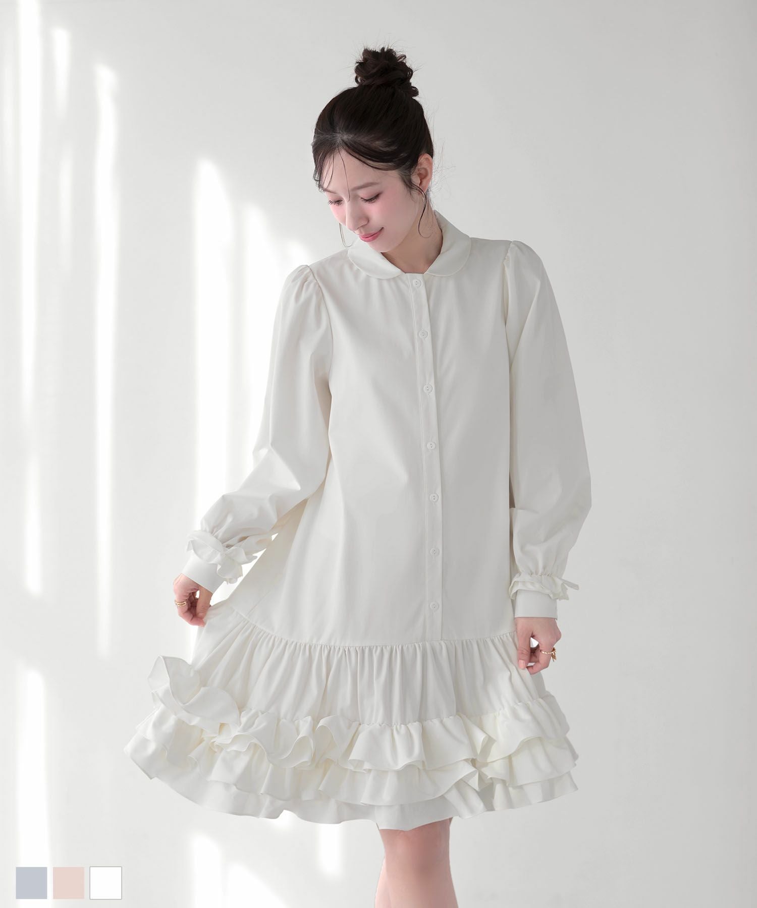 裾ダブルフリルシャツワンピース【宅配便】 | Fit more