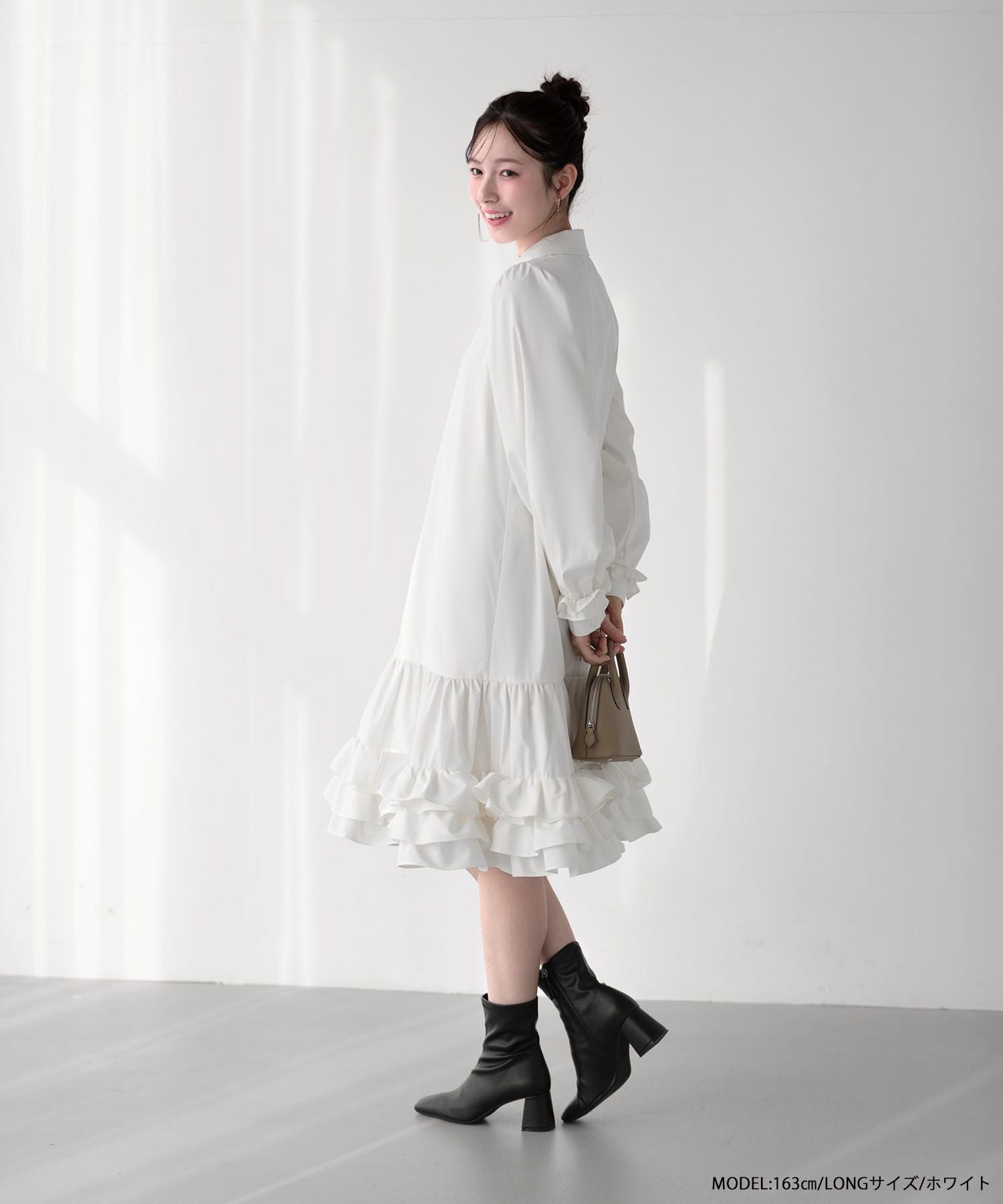 裾ダブルフリルシャツワンピース【宅配便】 | Fit more
