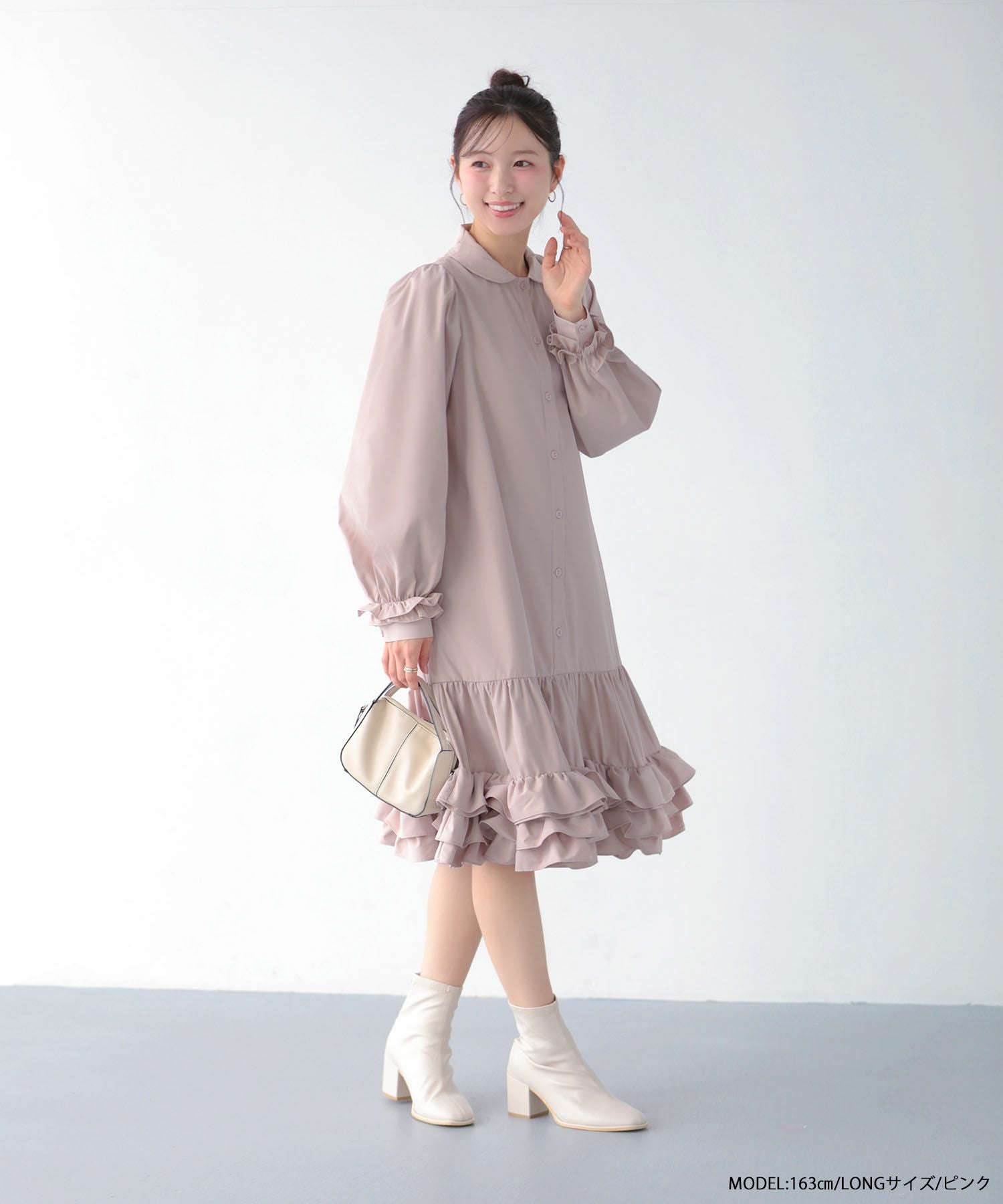 裾ダブルフリルシャツワンピース【宅配便】 | Fit more