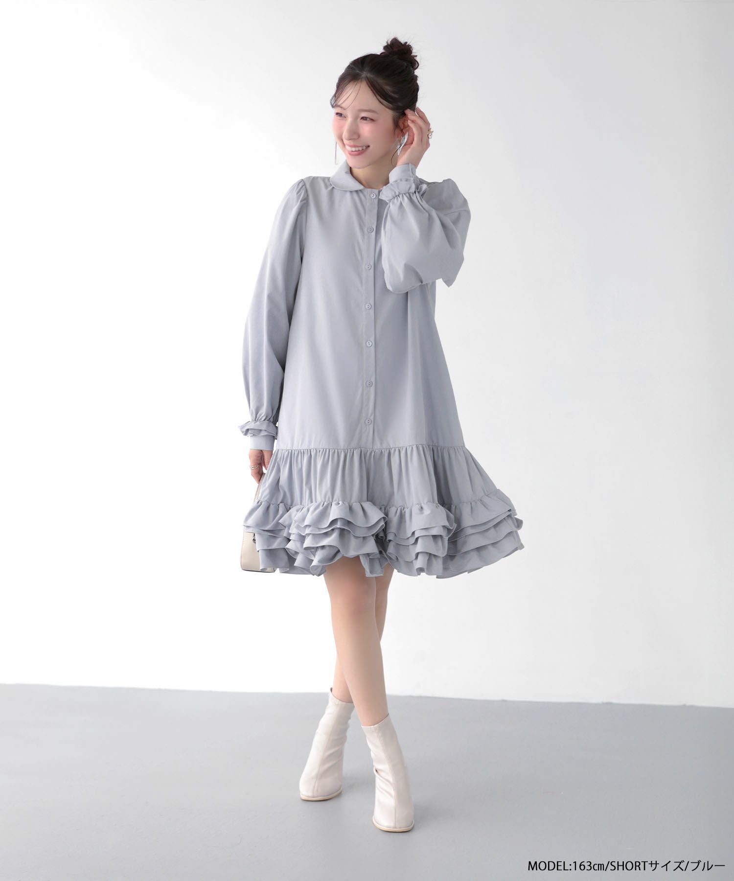 裾ダブルフリルシャツワンピース【宅配便】 | Fit more
