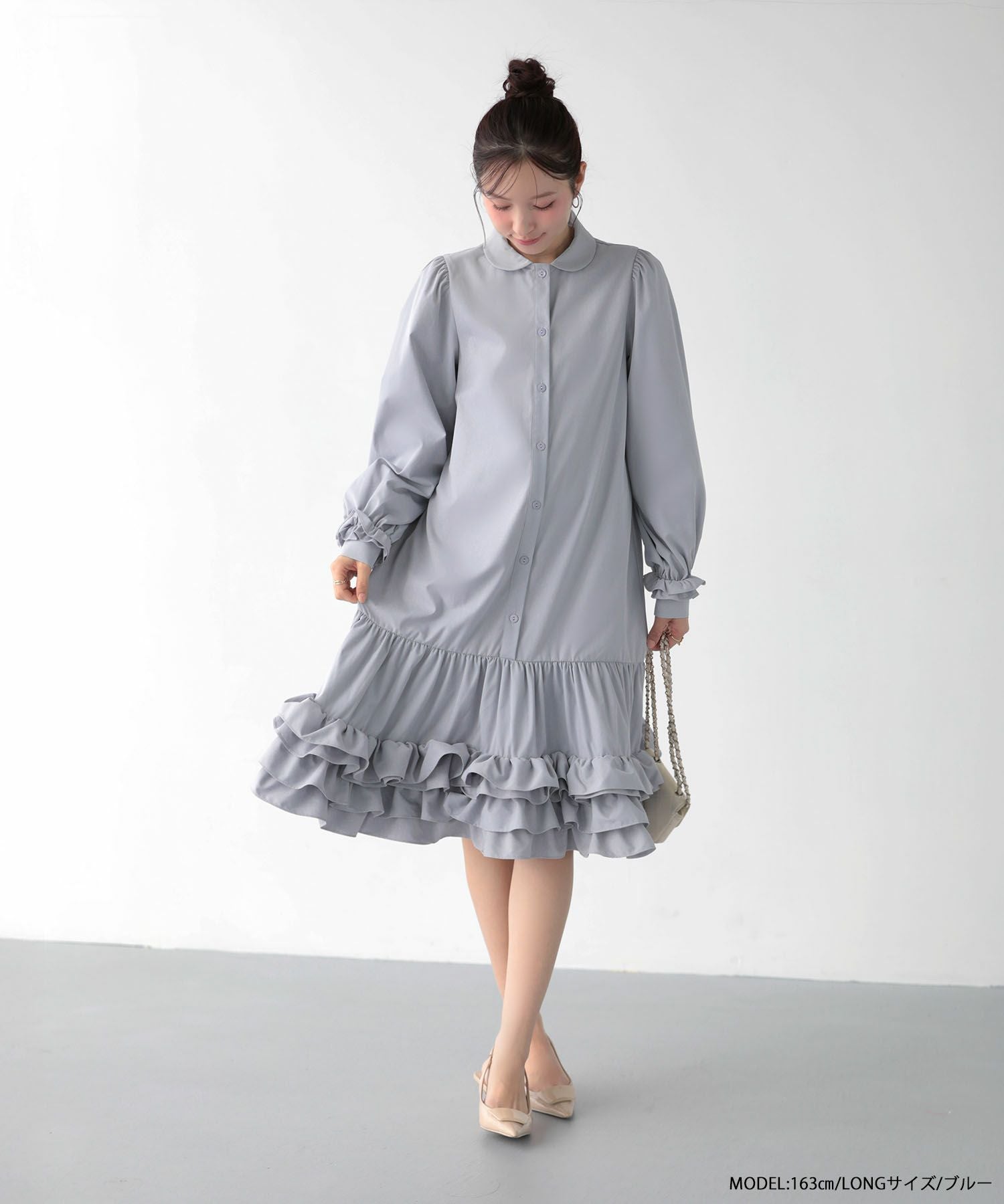 裾ダブルフリルシャツワンピース【宅配便】 | Fit more