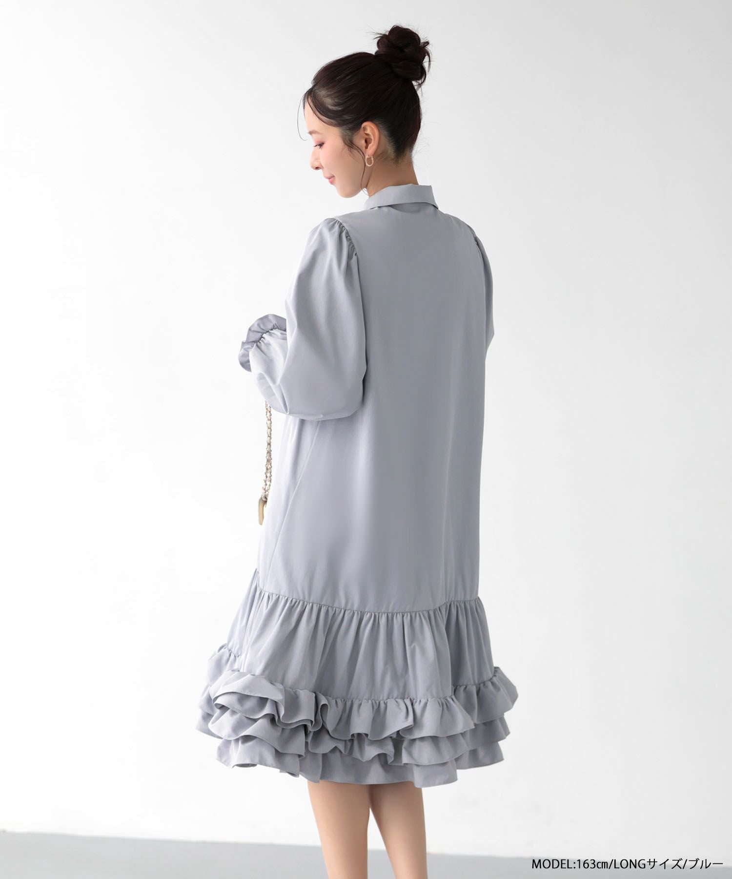 裾ダブルフリルシャツワンピース【宅配便】 | Fit more