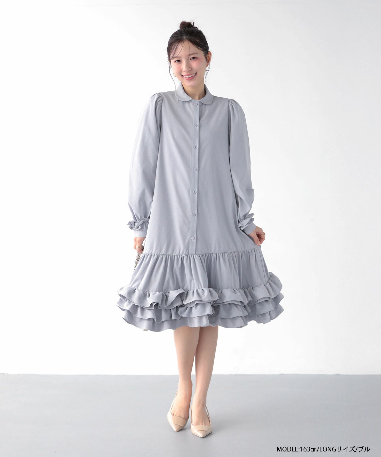 裾ダブルフリルシャツワンピース【宅配便】 | Fit more
