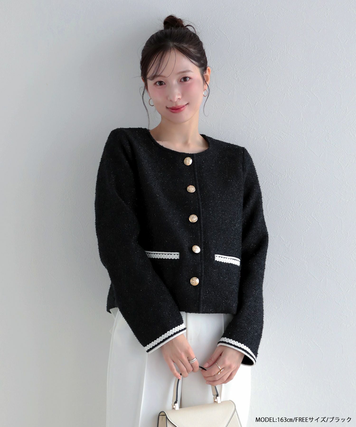saayaコラボ！ラメツイードジャケット 黒　fitmore 新品未使用 saayaコラボ！ラメツイードジャケット【宅配便】 | Fit more