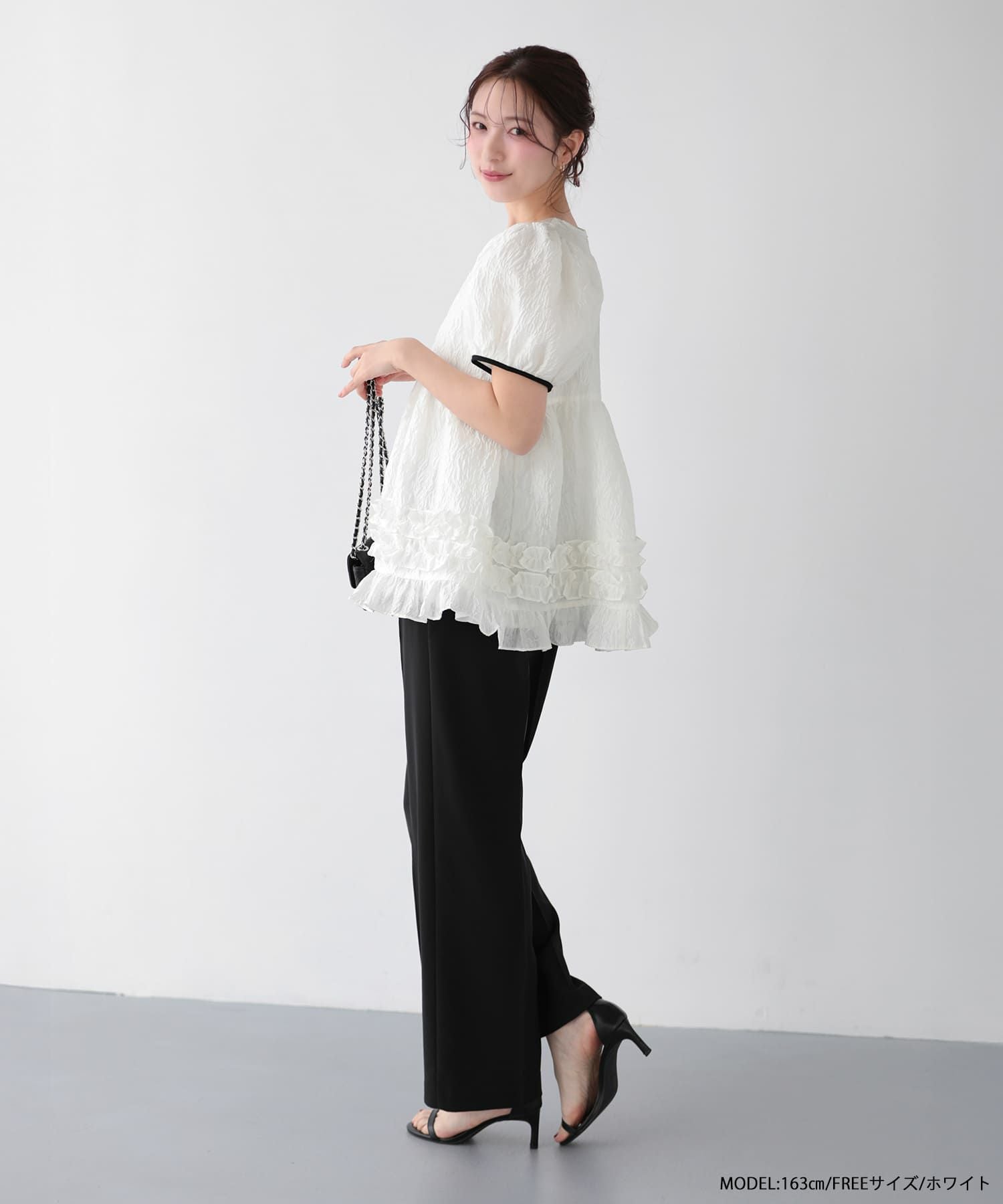 fitmore ♡ ジャガード裾ダブルフリルトップス ジャガード裾ダブルフリルトップス 【宅配便】 | Fit more