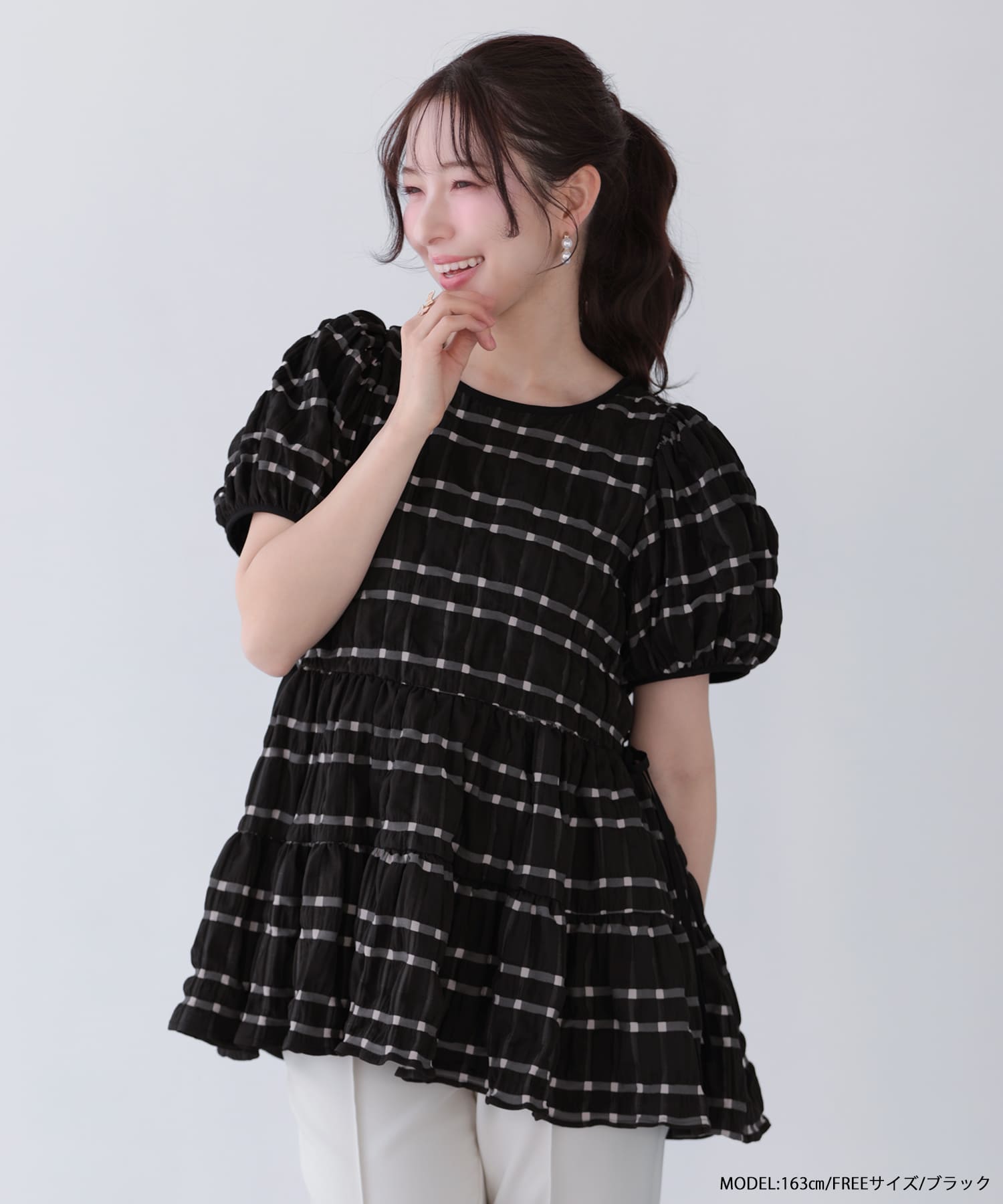 【新品】fitmore ぷっくりチェックティアードトップス ぷっくりチェックティアードトップス【宅配便】 | Fit more