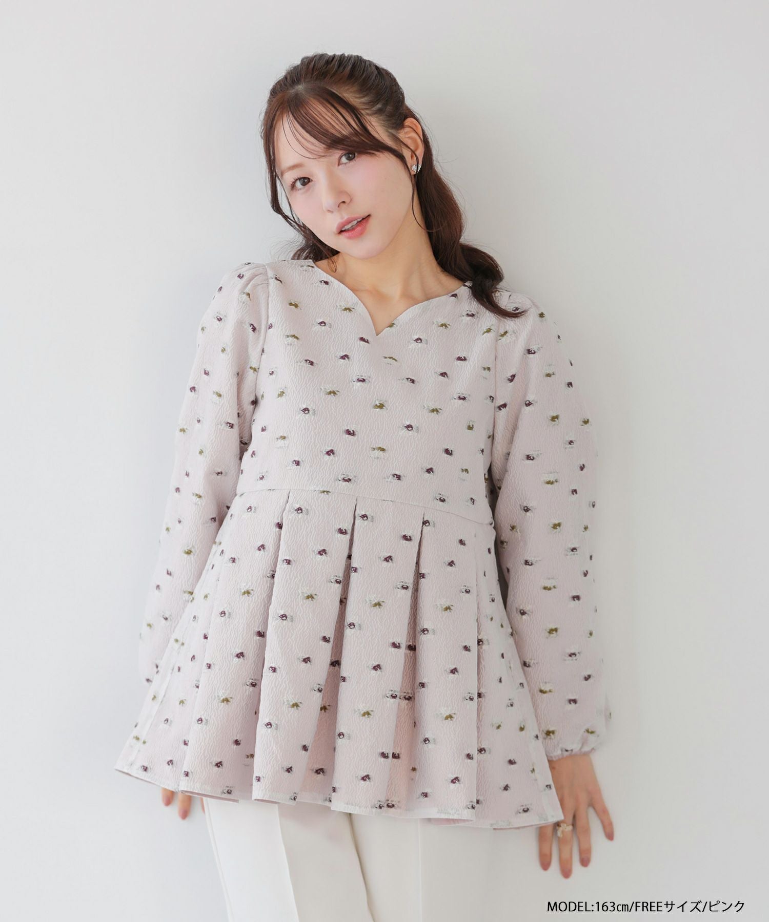 シアージャガード花柄タック長袖ブラウス【宅配便】 | Fit more