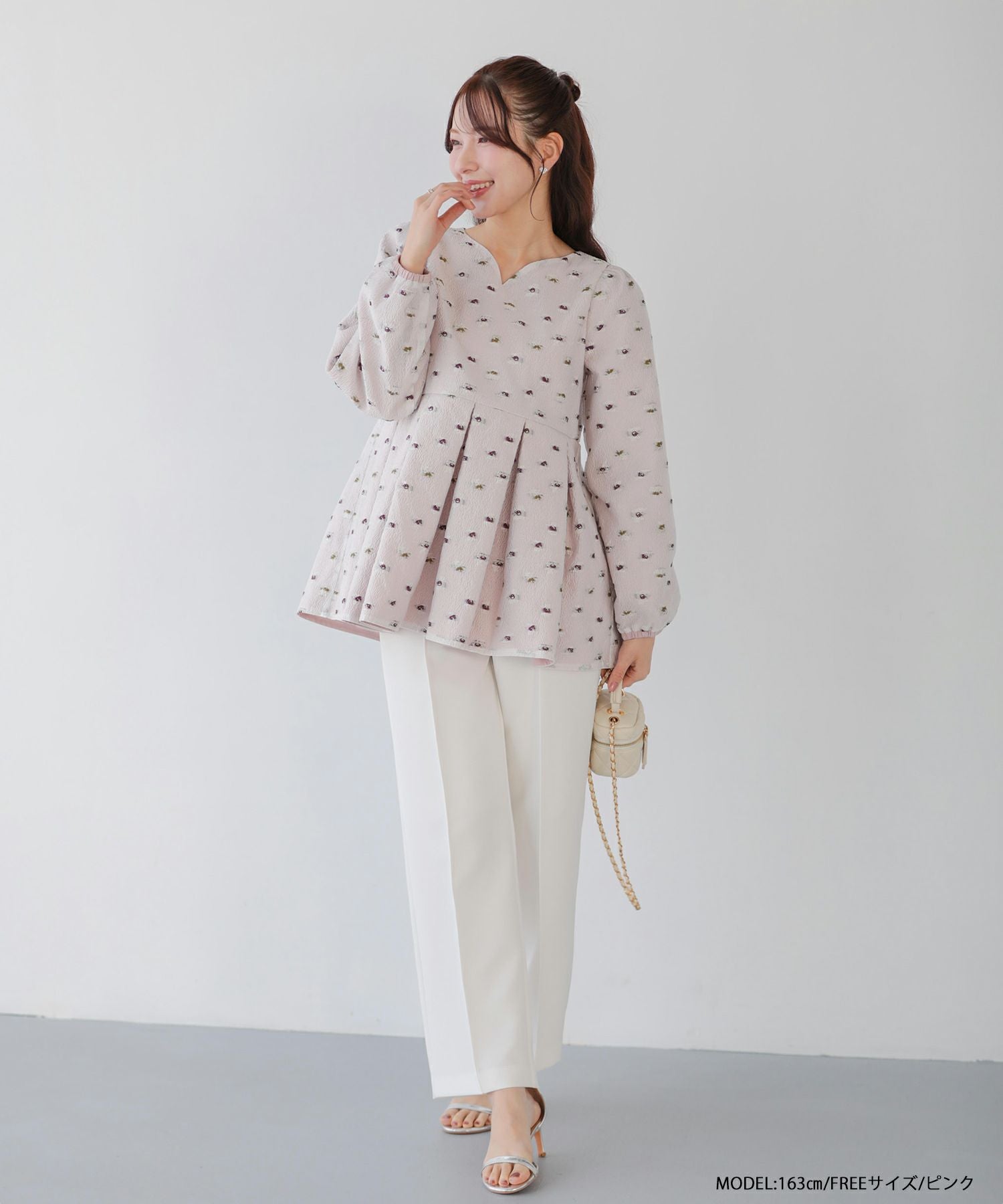 Fitmore シアージャガード花柄タック長袖ブラウス シアージャガード花柄タック長袖ブラウス【宅配便】 | Fit more