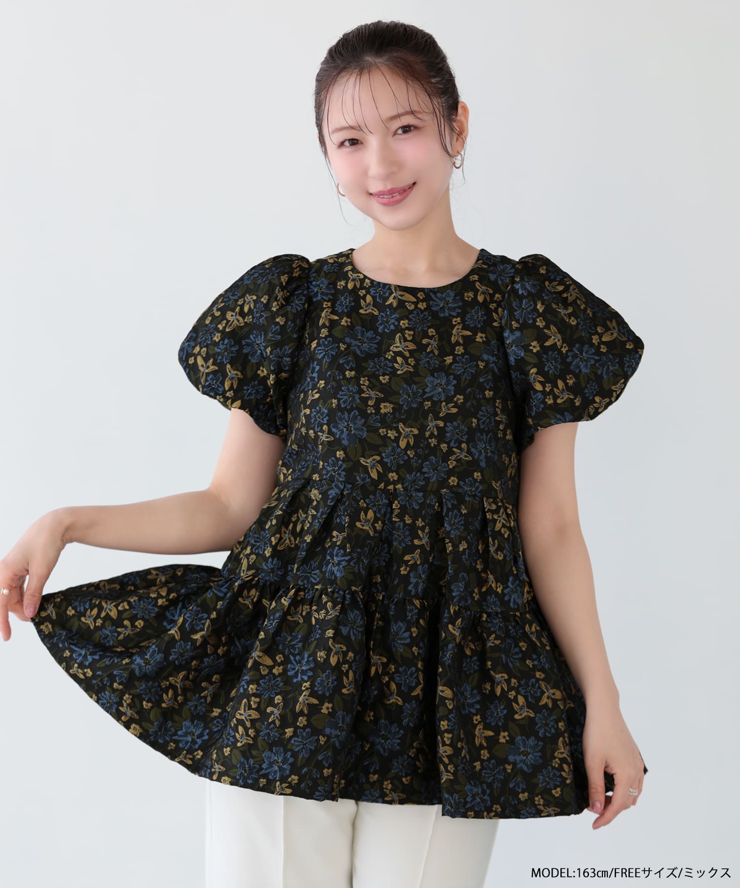 フラワージャガード袖バルーントップス 【宅配便】 | Fit more