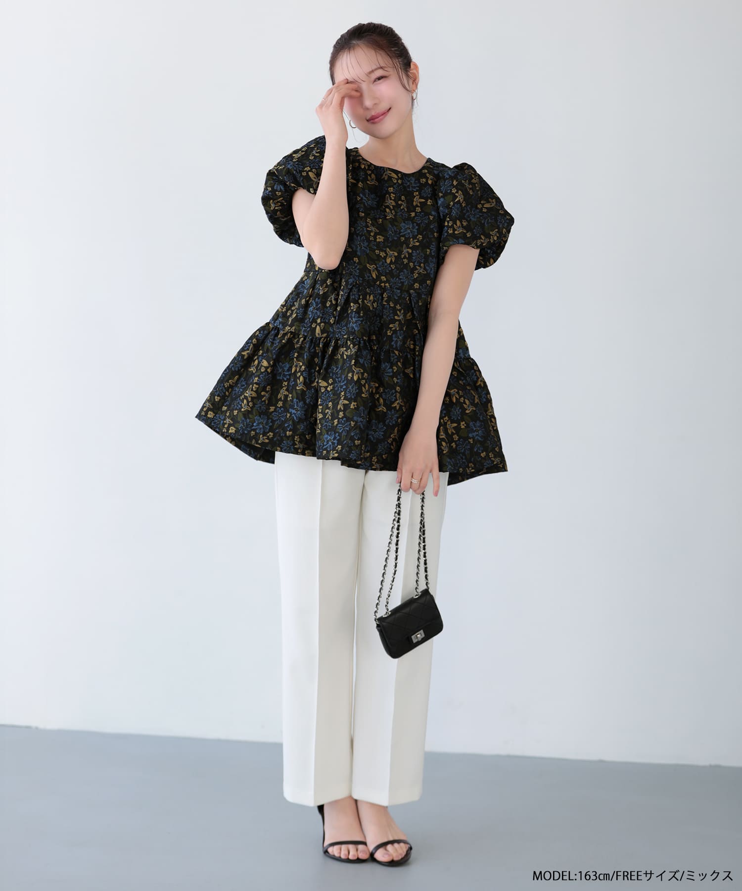 フラワージャガード袖バルーントップス 【宅配便】 | Fit more