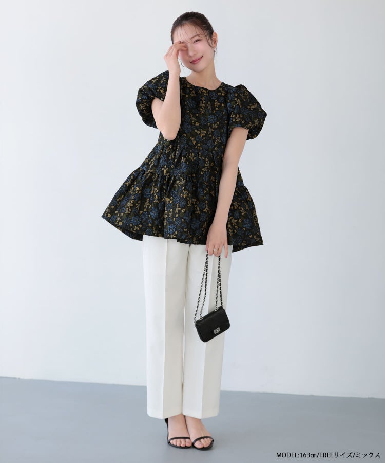フラワージャガード袖バルーントップス 【宅配便】 | Fit more