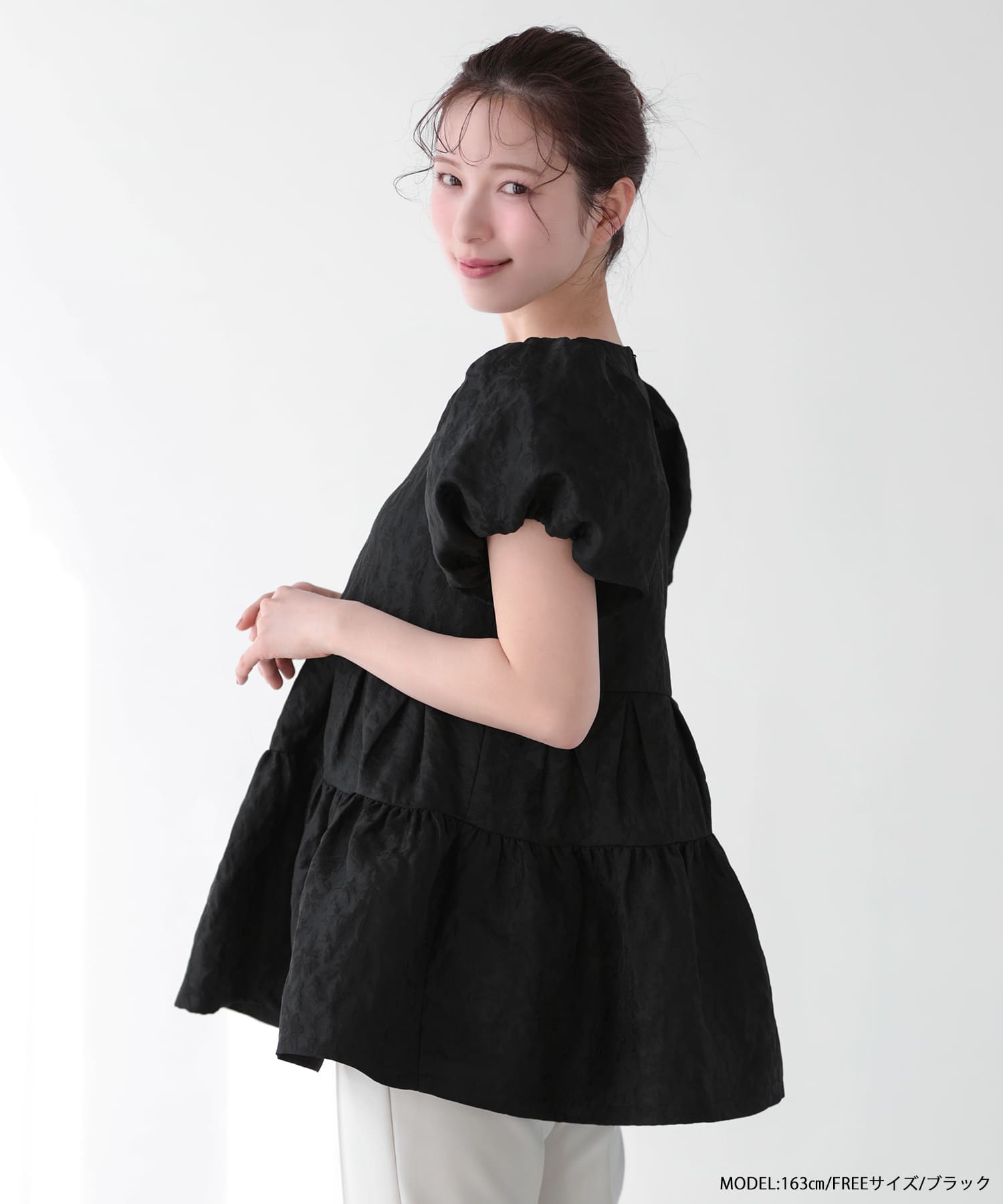 フラワージャガード袖バルーントップス 【宅配便】 | Fit more