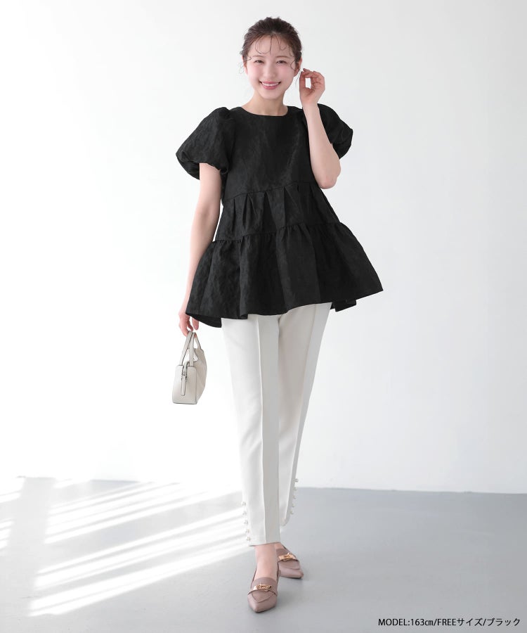 フラワージャガード袖バルーントップス 【宅配便】 | Fit more