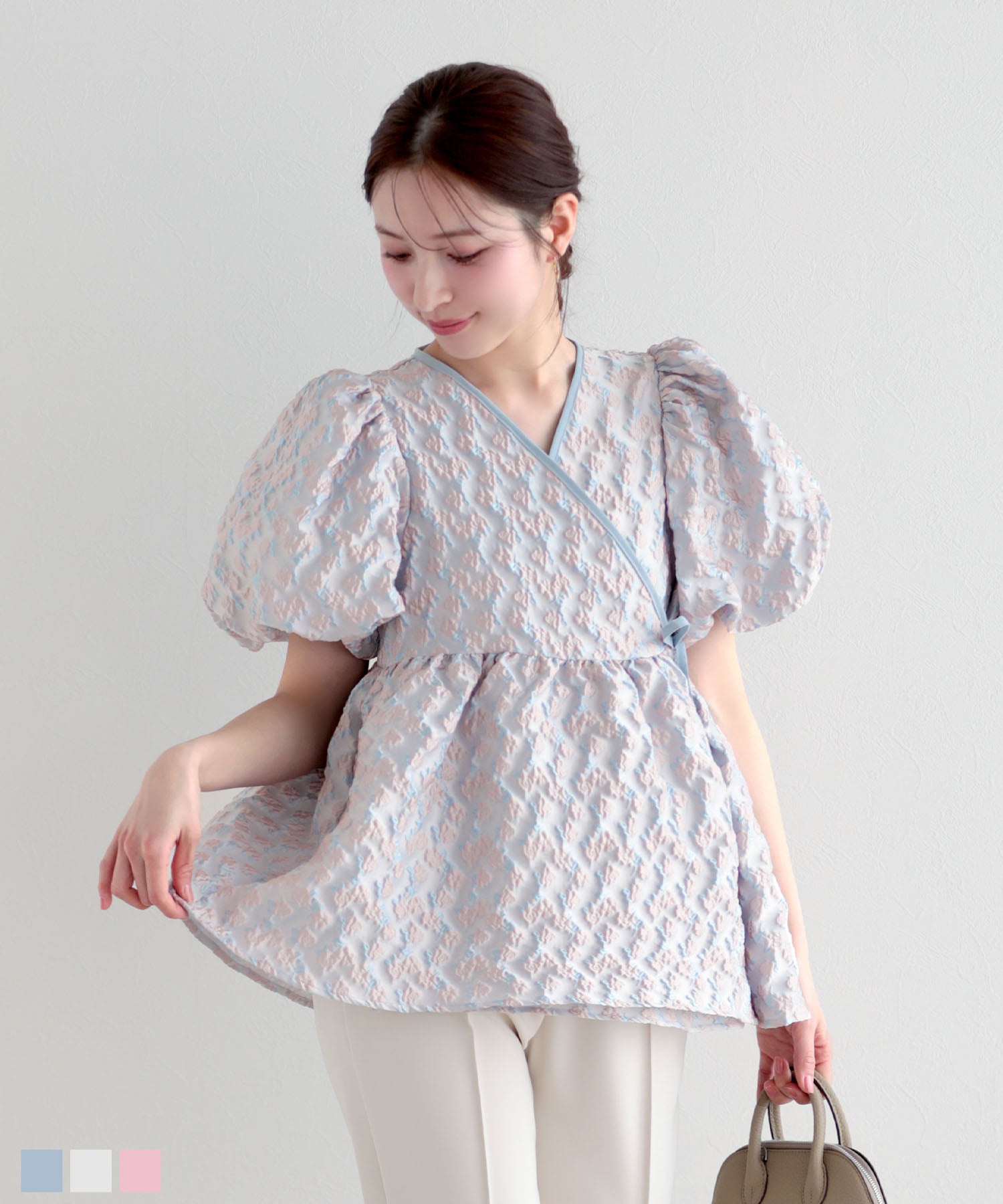 カシュクールバルーンスリーブトップス 【即納】【宅配便】 | Fit more