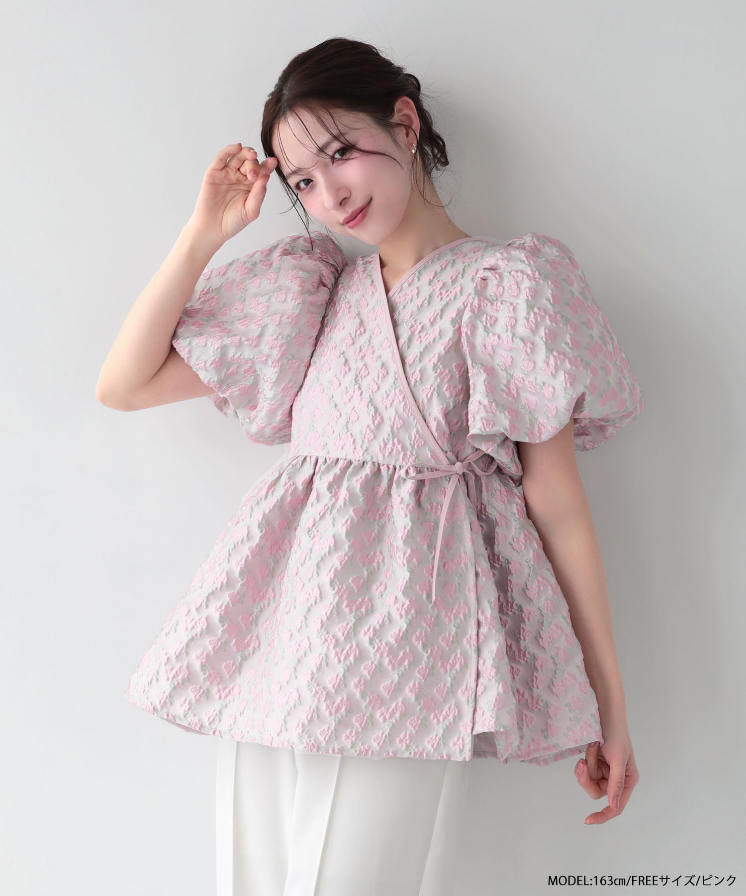カシュクールバルーンスリーブトップス 【即納】【宅配便】 | Fit more