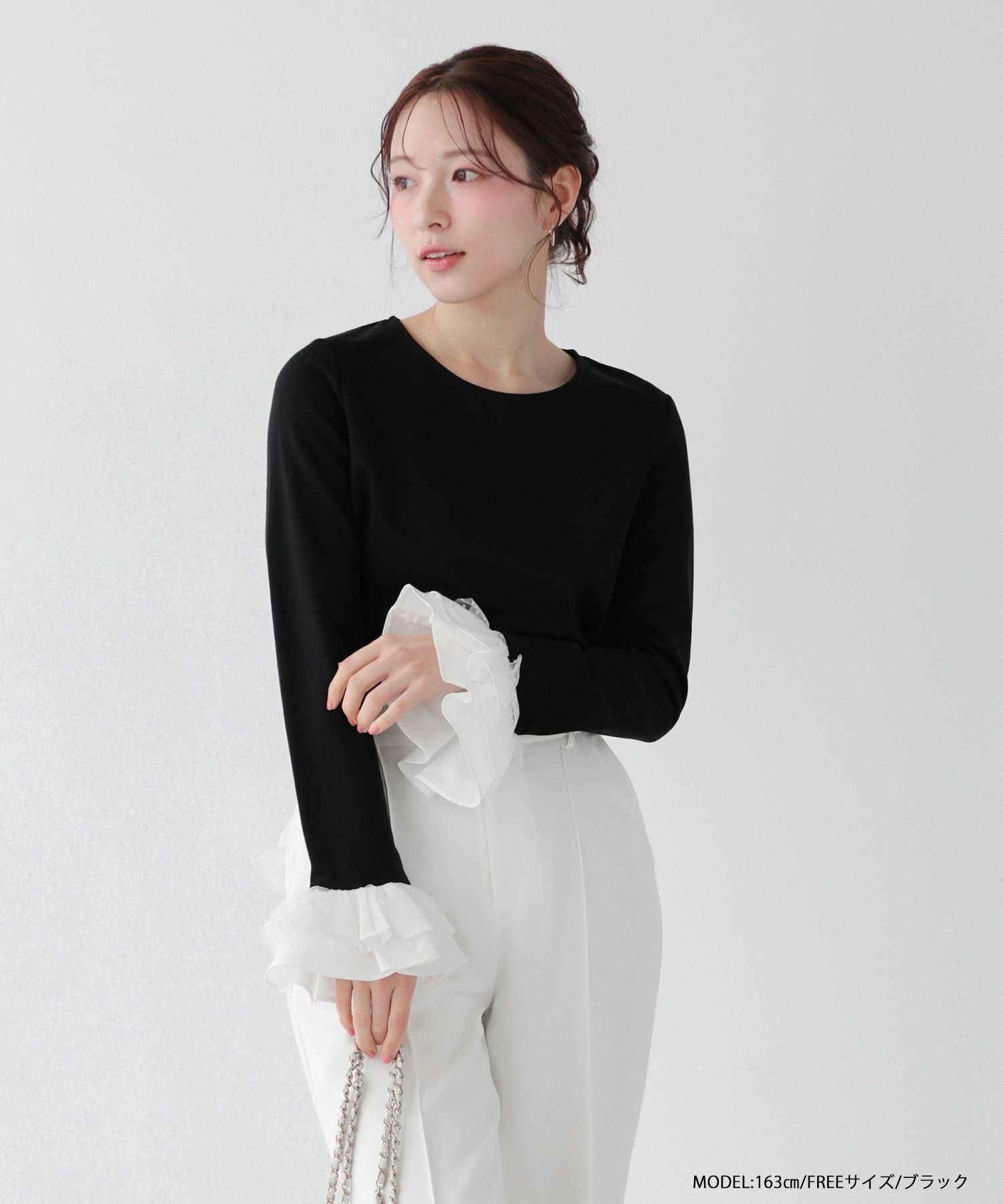 チュールフリルスリーブバックジップカットソー【宅配便】 | Fit more