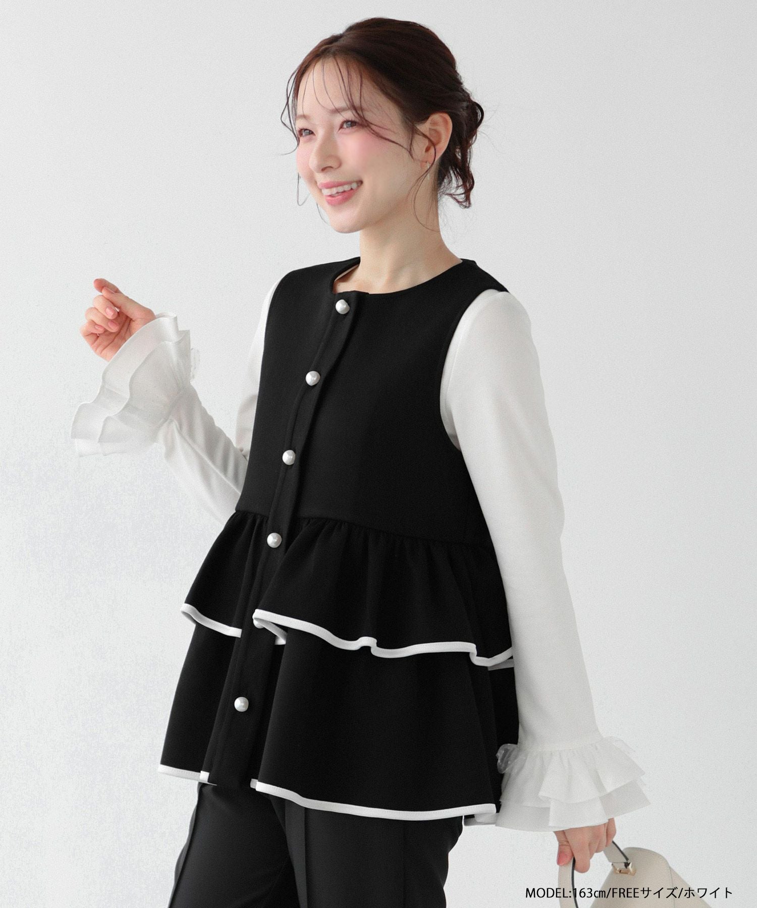 fitmore♡バックチュールフリルジャケット チュールフリルスリーブバックジップカットソー【宅配便】 | Fit more