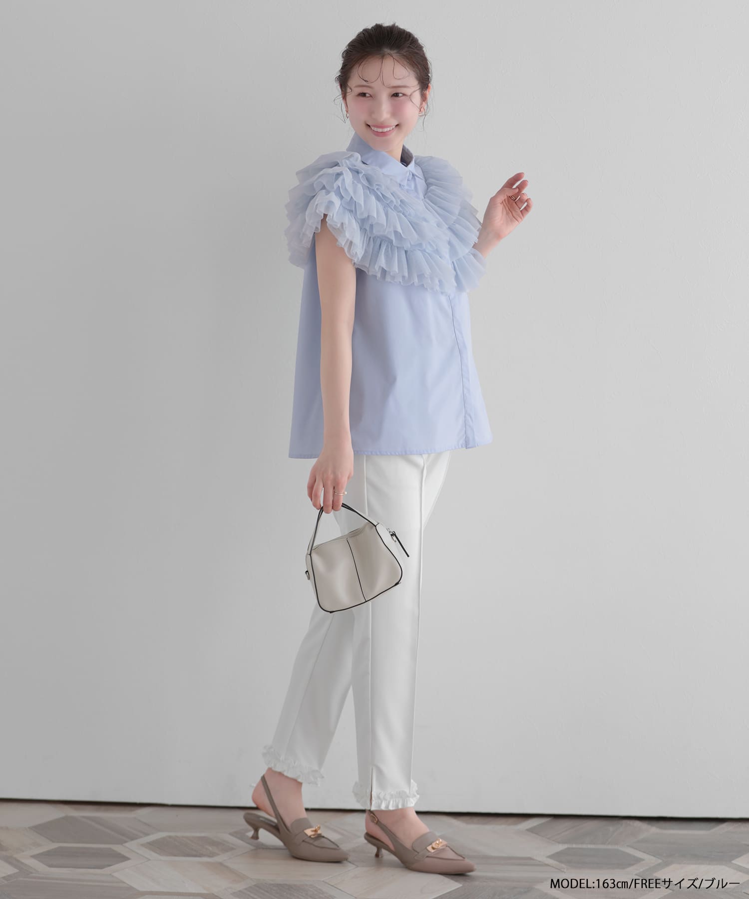フィットモア♡フリル　トップス　チュール　新作 ボリュームチュールフリルトップス 【即納】【宅配便】 | Fit more