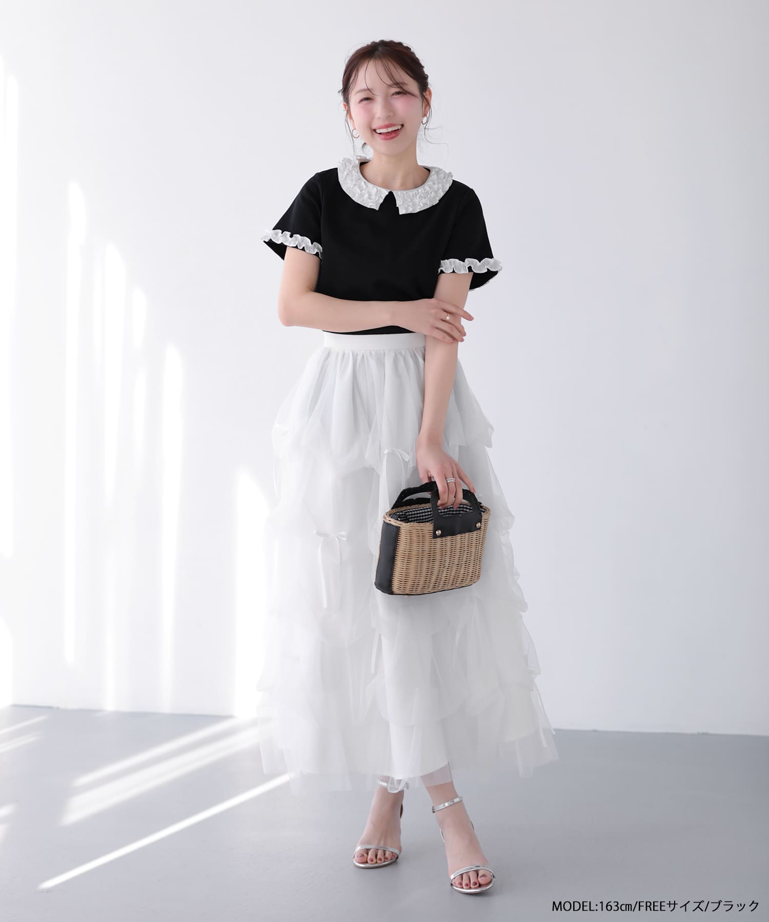 fitmoreフリルカラーカットソートップス　ホワイト新品 フリルカラーカットソートップス【宅配便】 | Fit more