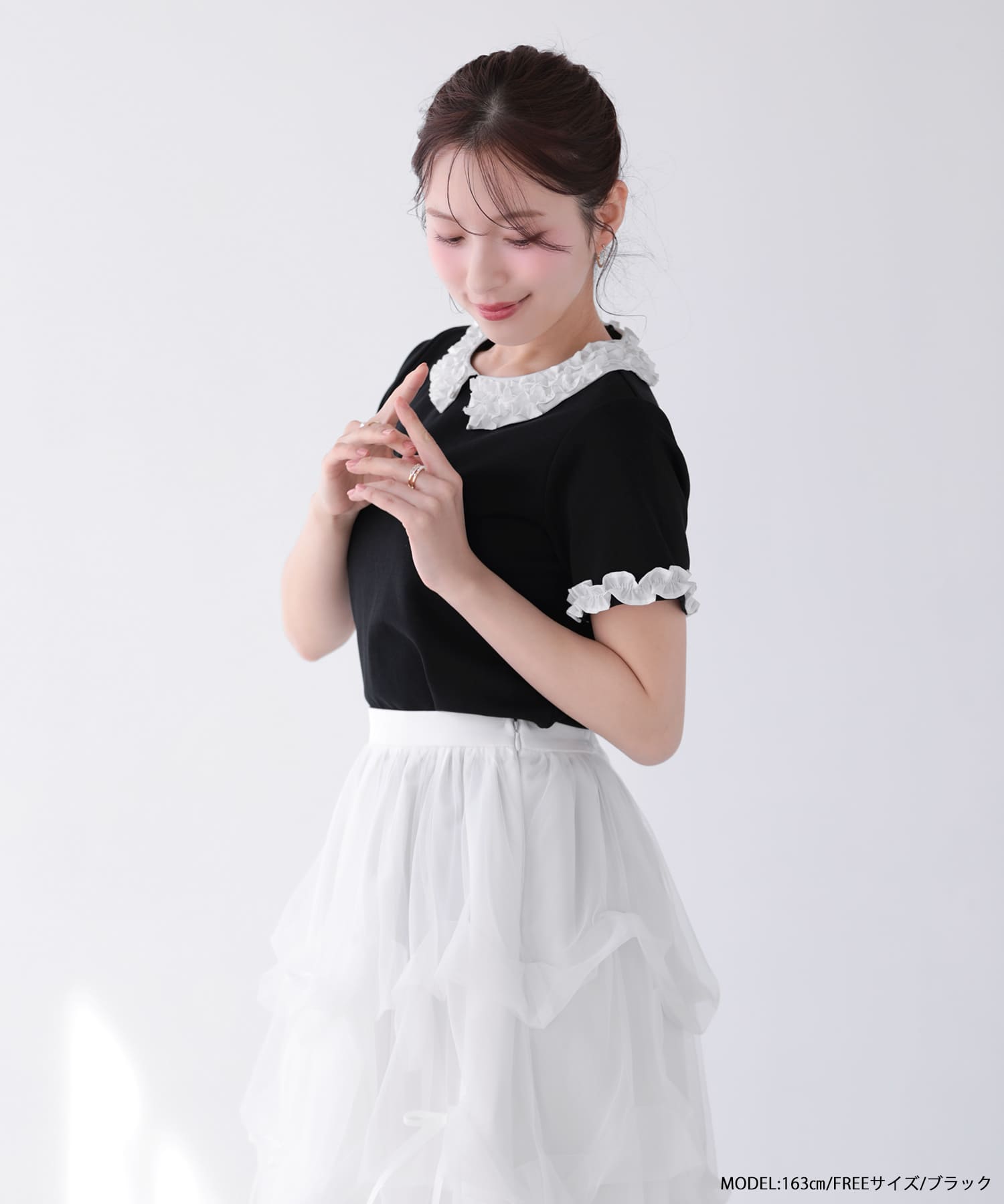 fitmoreフリルカラーカットソートップス　ホワイト新品 フリルカラーカットソートップス【宅配便】 | Fit more