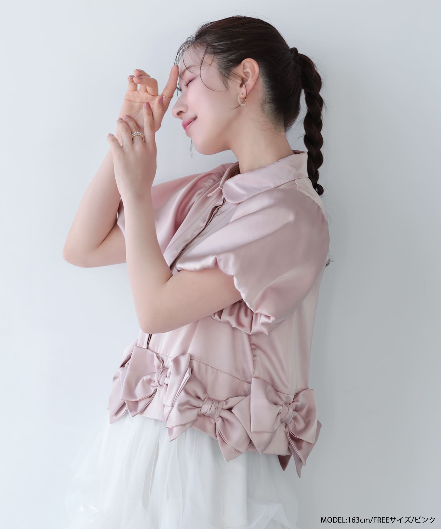 フィットモア♡ヘムリボンバルーンスリーブブラウス ヘムリボンバルーンスリーブブラウス【宅配便】 | Fit more