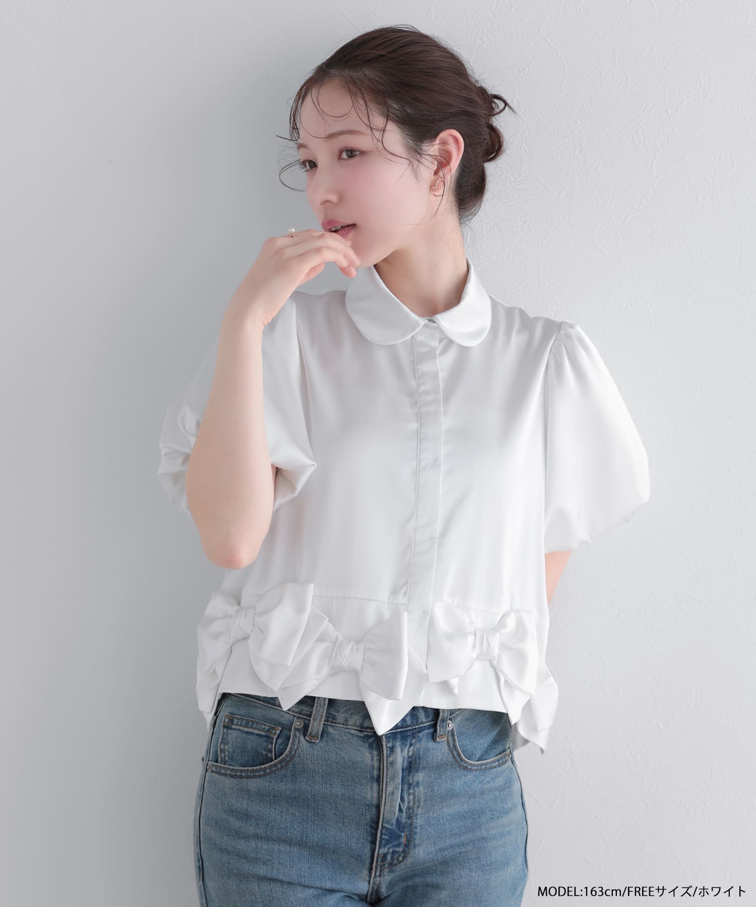 ヘムリボンバルーンスリーブブラウス【宅配便】 | Fit more