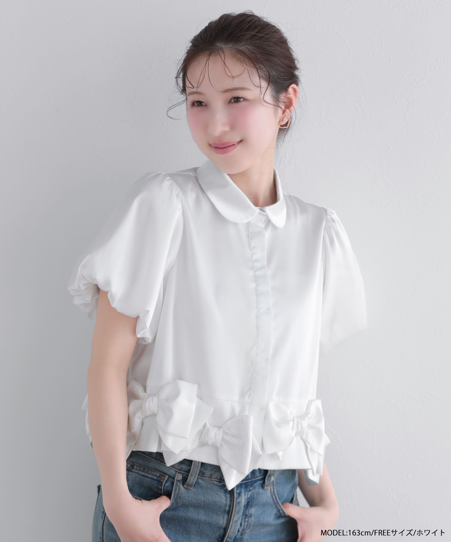 ヘムリボンバルーンスリーブブラウス【宅配便】 | Fit more
