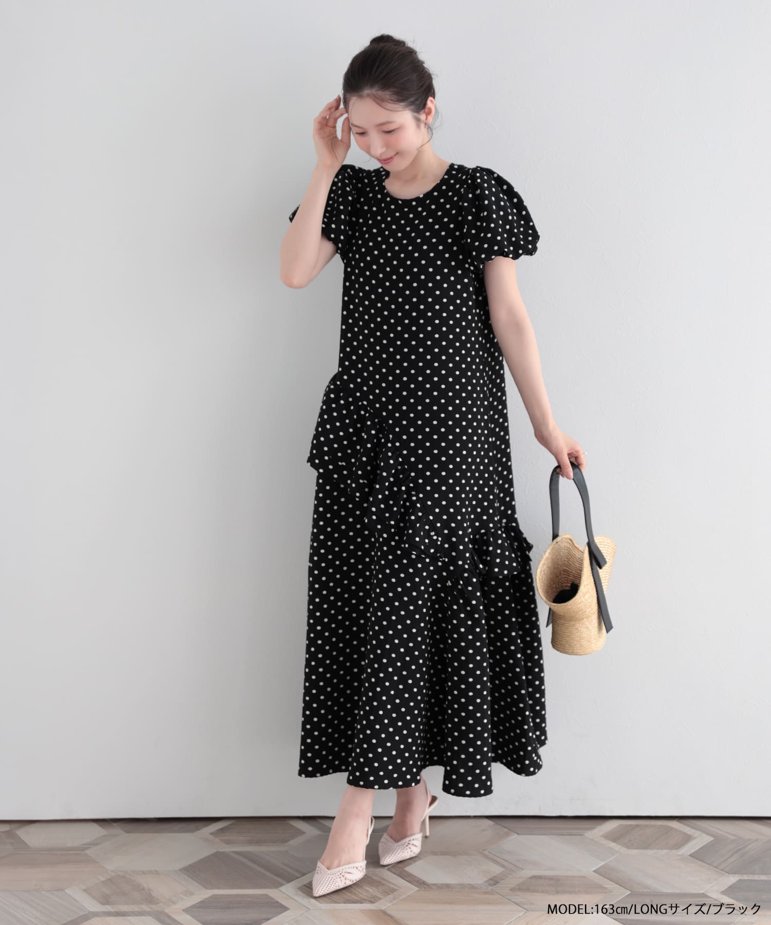 【新品タグ付き】fitmore ドットバックリボンワンピース ドットバックリボンワンピース【宅配便】 | Fit more
