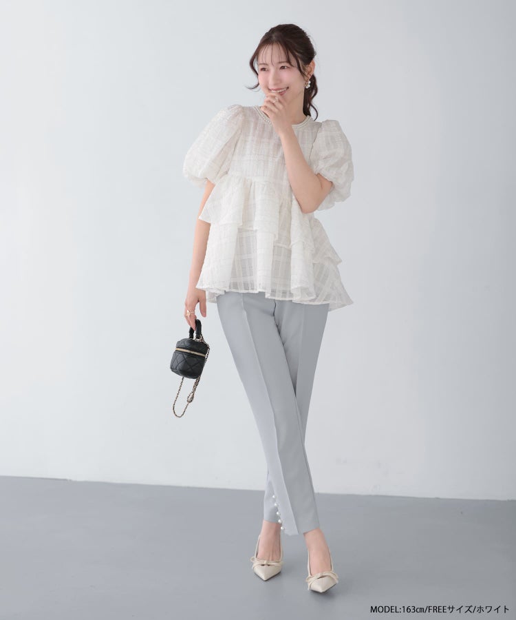 シアーチェックパールネックレストップス【宅配便】 | Fit more